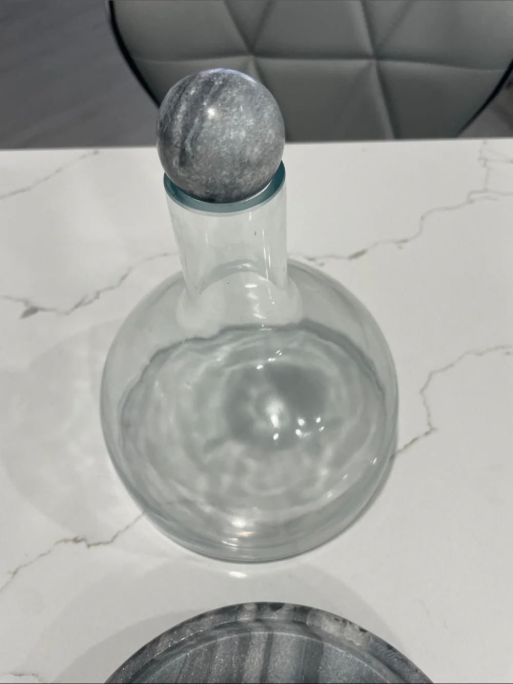 Glass Decanter with Gray Marble Stopper and Base